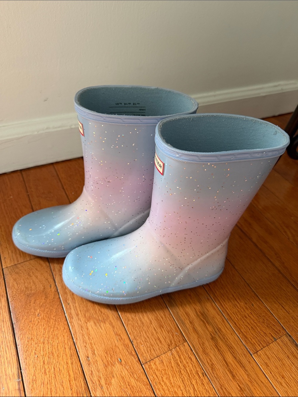 Hunter Kids Ombre Glitter Rain Boots - Light Blue & Pink